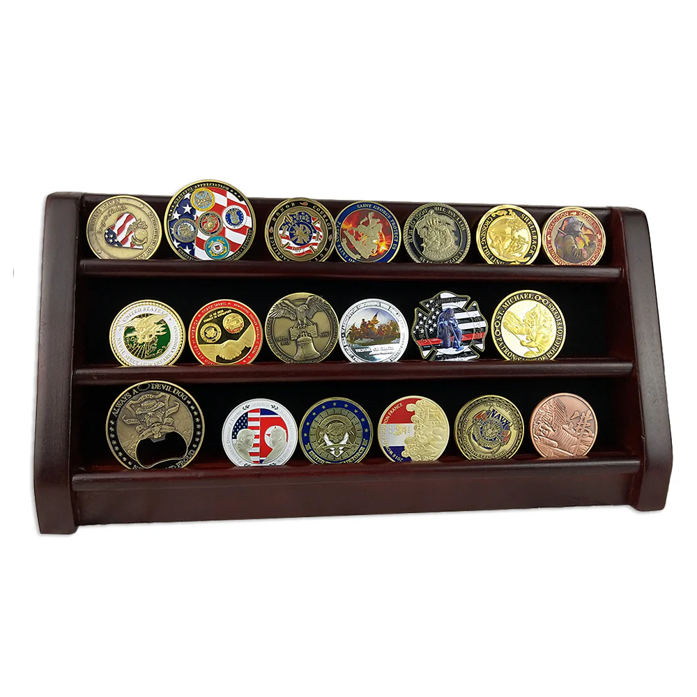 Wooden Challenge Coins Display Rack Deep Cherry Finish - Image 11